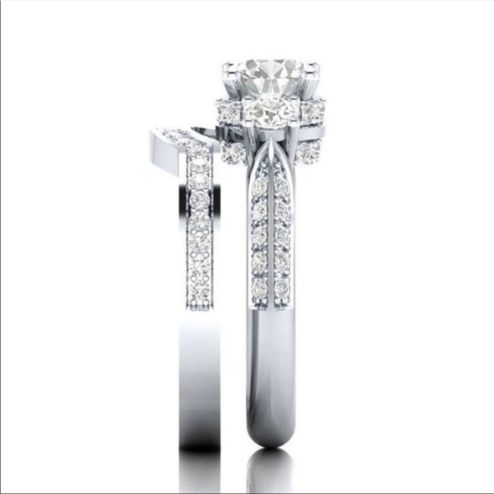 Luxury 2pc Set 925  Silver Sapphire Ring - Picture 2 of 5